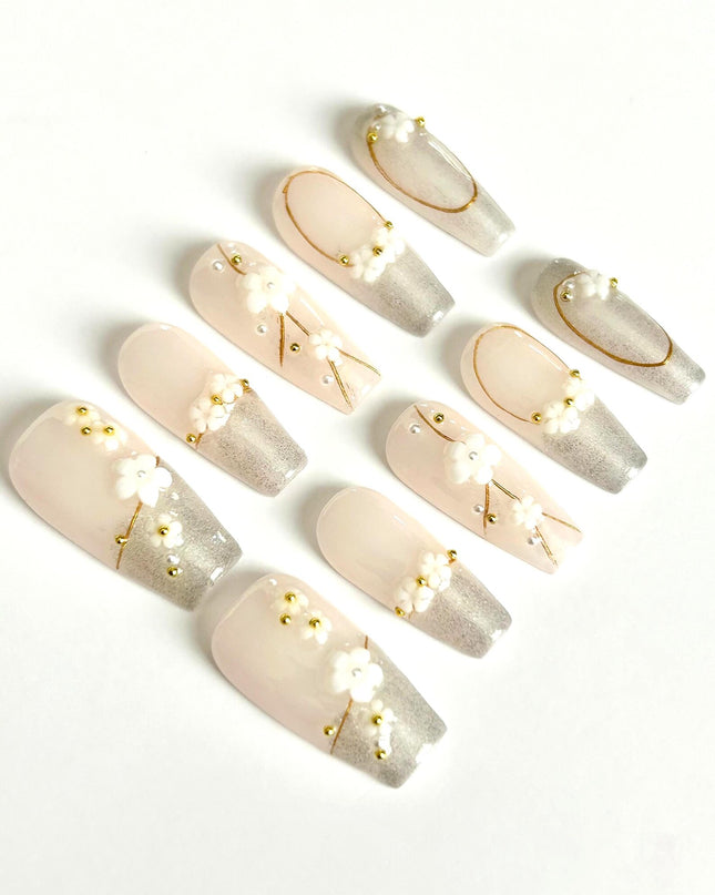 Glitter Blossom Press On Nails