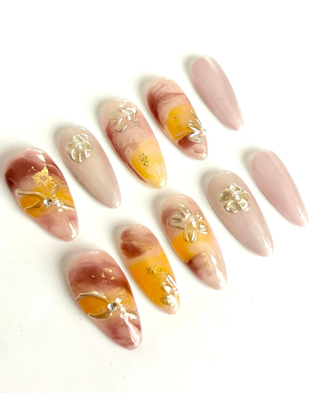 Amber Swirl Press On Nails