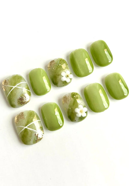 Green Marble Press On Nails