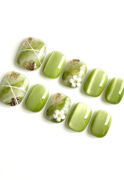 Green Marble Press On Nails