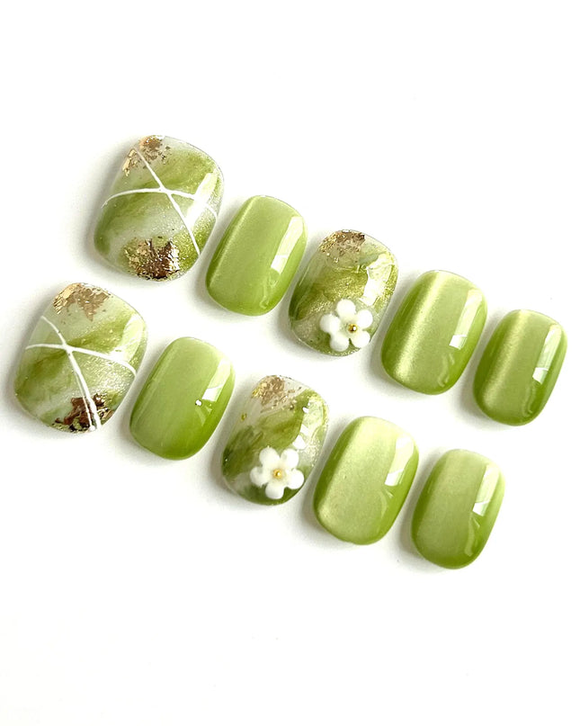 Green Marble Press On Nails