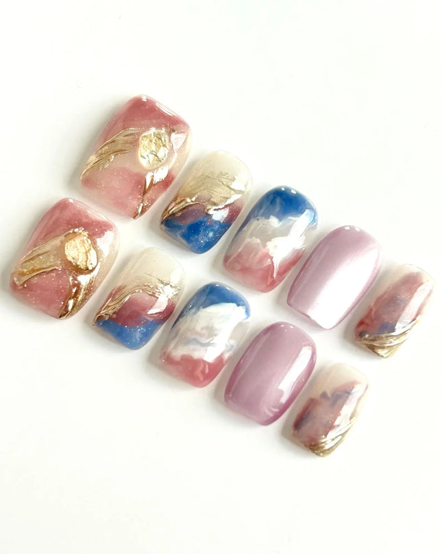 Violet Marble Press On Nails