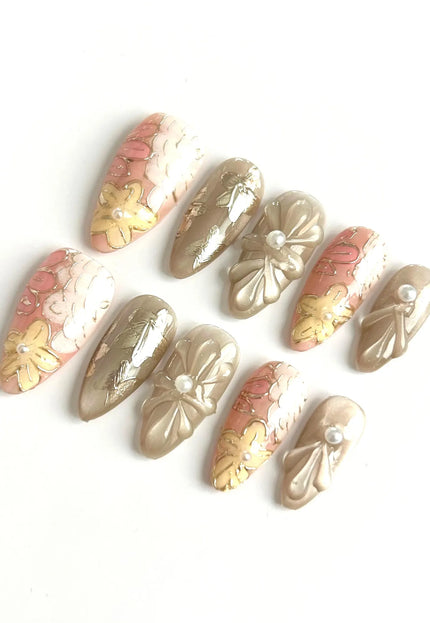 Golden Bloom Press-On Nails
