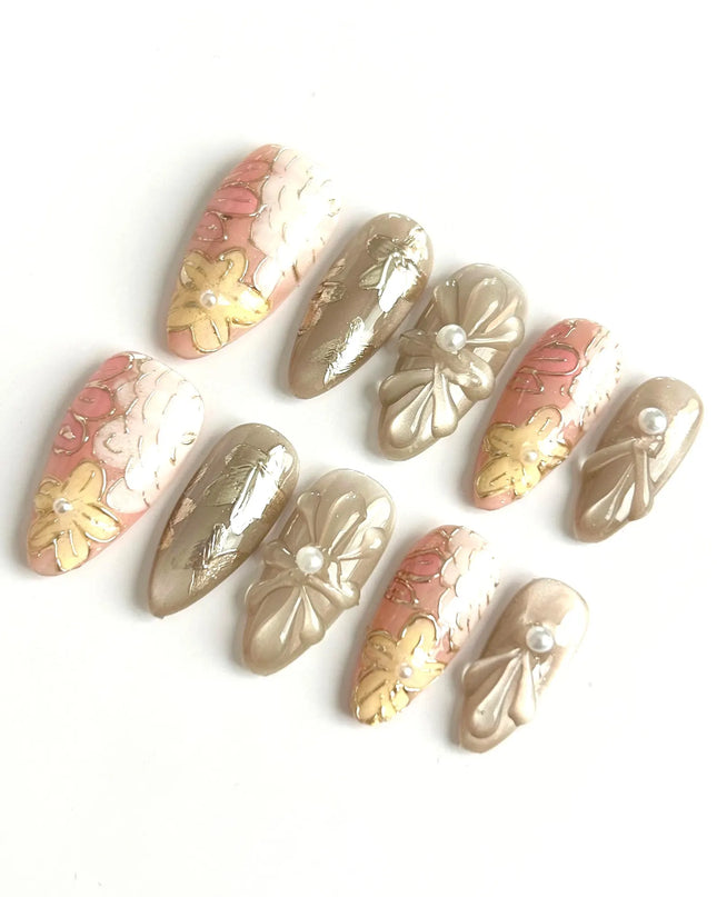 Golden Bloom Press-On Nails