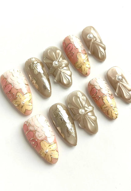 Golden Bloom Press-On Nails