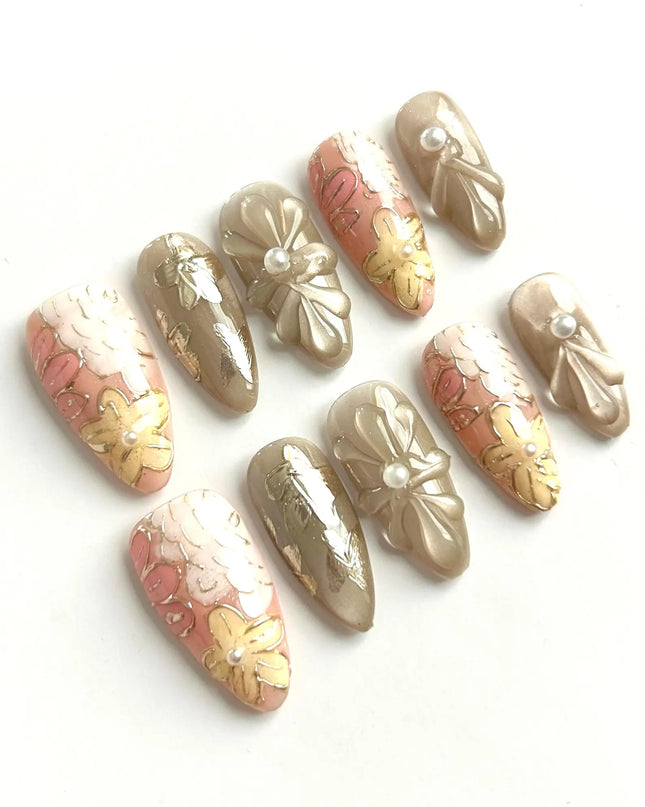 Golden Bloom Press-On Nails