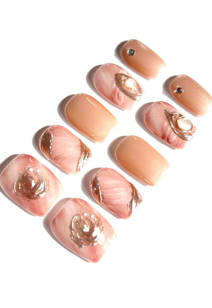 Rose Swirl Pearl Press-On Nails