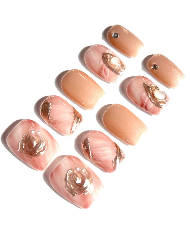 Rose Swirl Pearl Press-On Nails