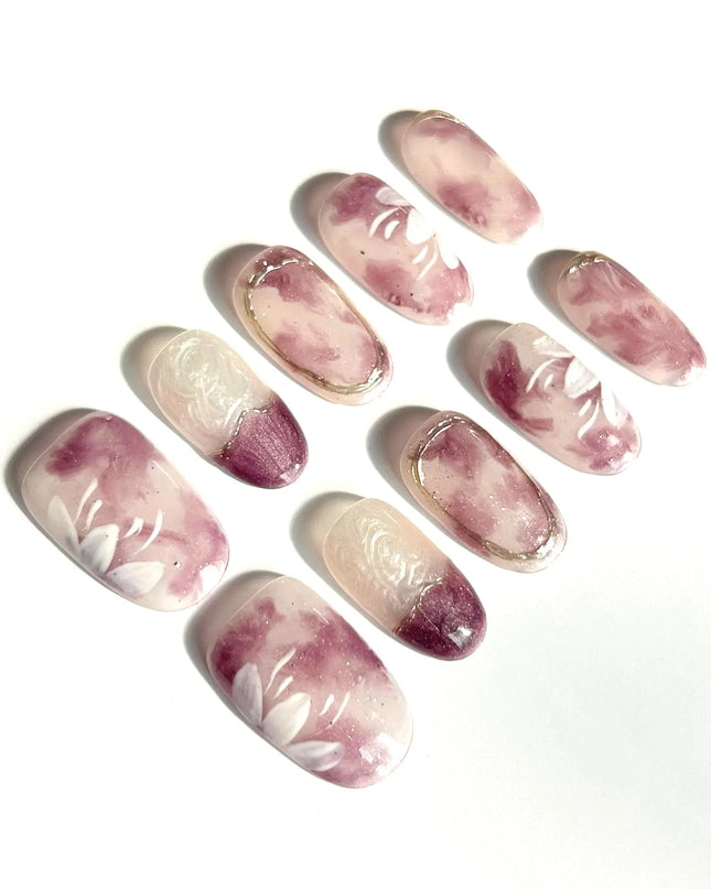 Purple Marble Press-On Nails