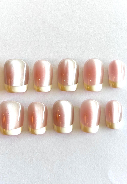 Cat Eye French Tip Press on Nails