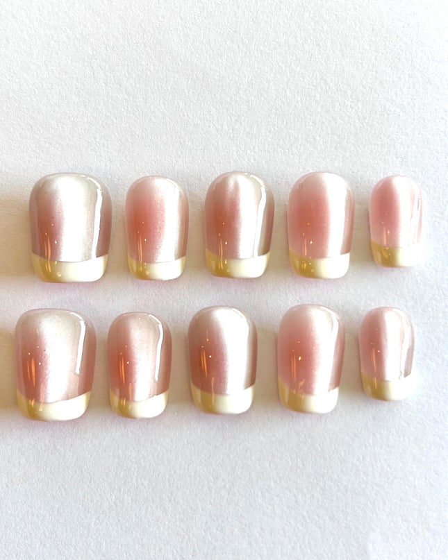 Cat Eye French Tip Press on Nails