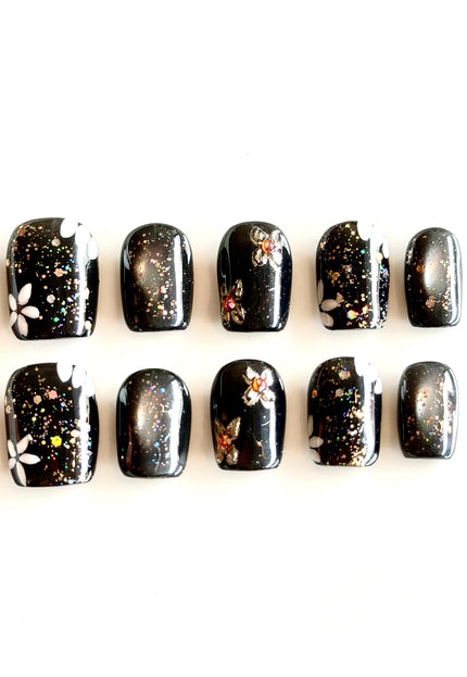 Black Glitter Press On Nails