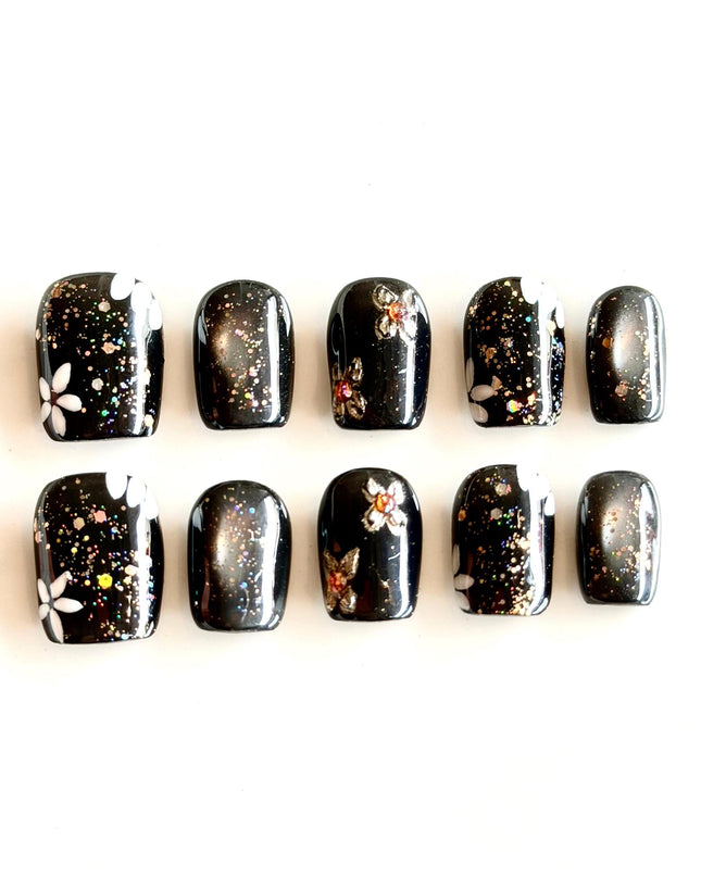 Black Glitter Press On Nails