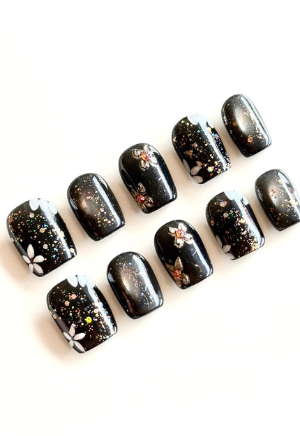Black Glitter Press On Nails