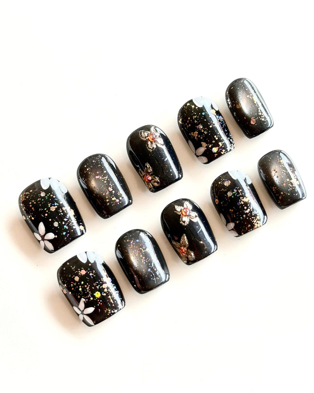 Black Glitter Press On Nails