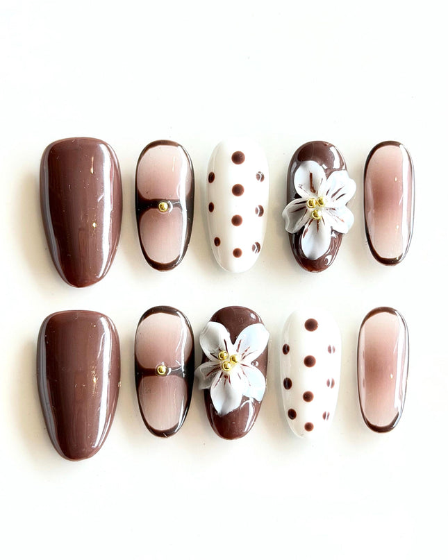 Brown Almond Press On Nails