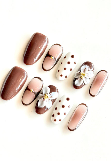 Brown Almond Press On Nails