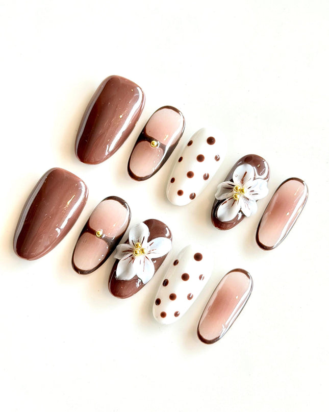 Brown Almond Press On Nails