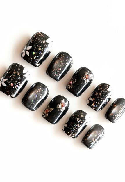 Black Glitter Press On Nails