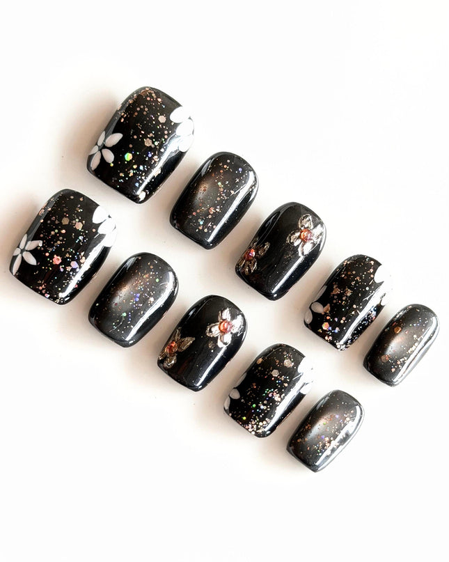 Black Glitter Press On Nails